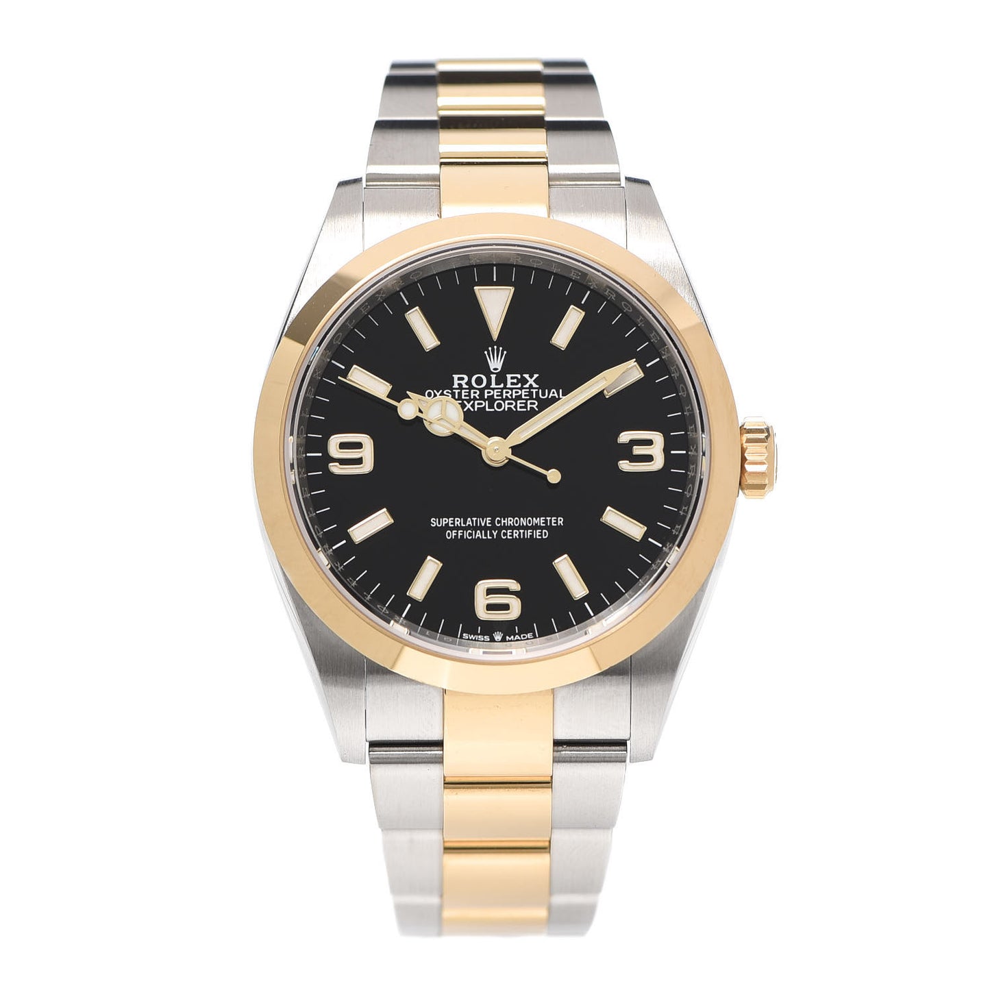 Stainless Steel 18K Yellow Gold 36mm Oyster Perpetual Explorer Watch Black 124273
