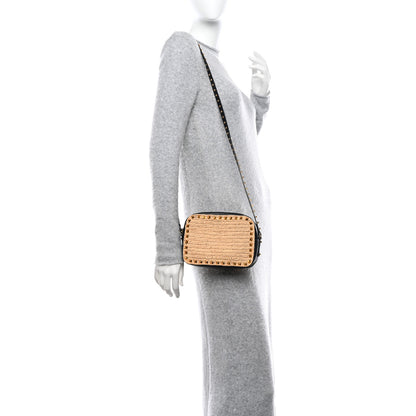 Valentino Garavani Straw Rockstud Camera Crossbody Bag Beige Black 2 of 9