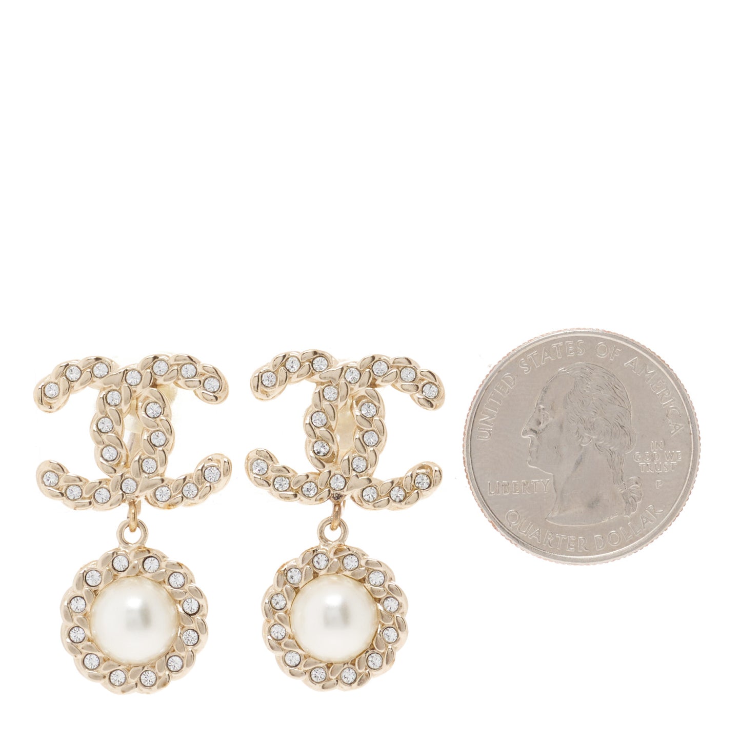Crystal Pearl Pearls Coronation CC Drop Clip On Earrings Gold