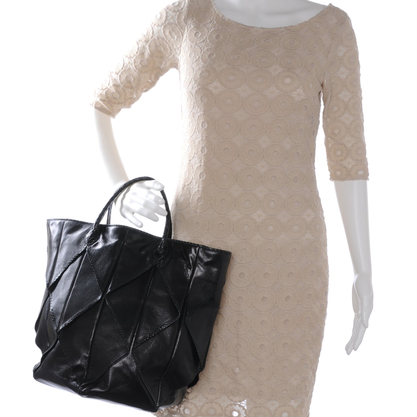 Leather Ayers Snakeskin Trim Origami Tote Nero Black
