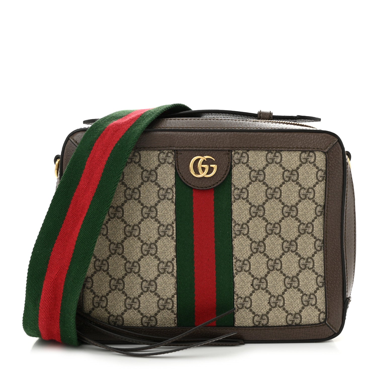 Gucci GG Supreme Monogram Web Small Ophidia Top Handle Shoulder Bag Brown 1 of 13