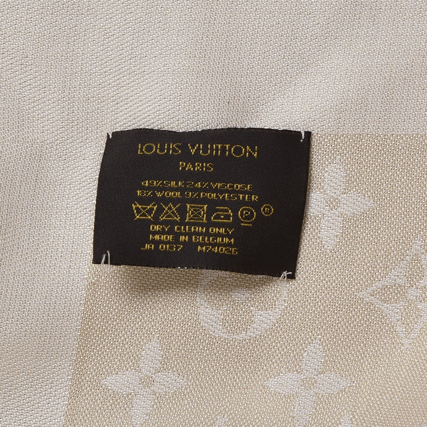 Silk Wool Monogram Shine Shawl Beige