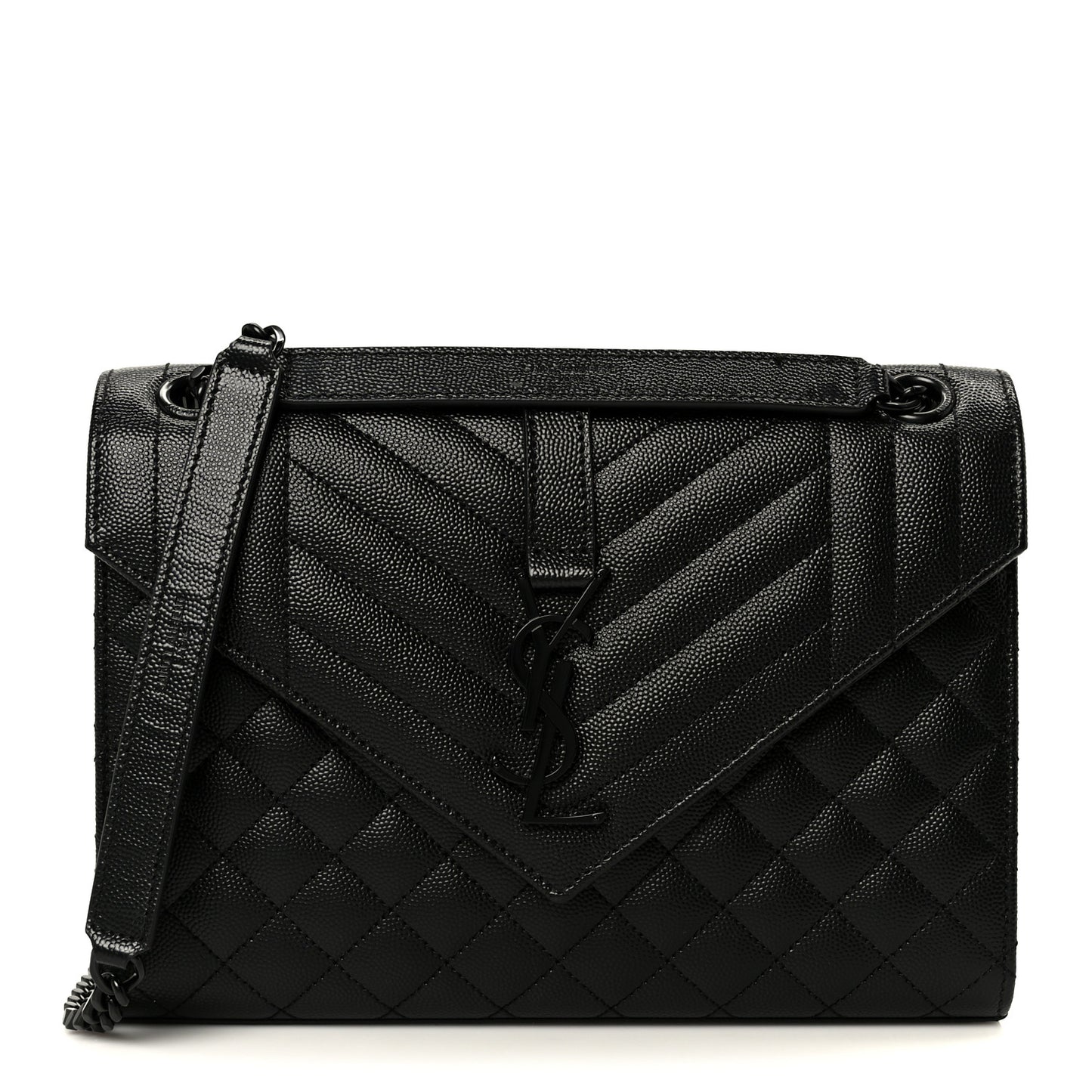 Grain De Poudre Textured Mixed Matelasse Triquilt Medium Monogram Monochrome Satchel Black