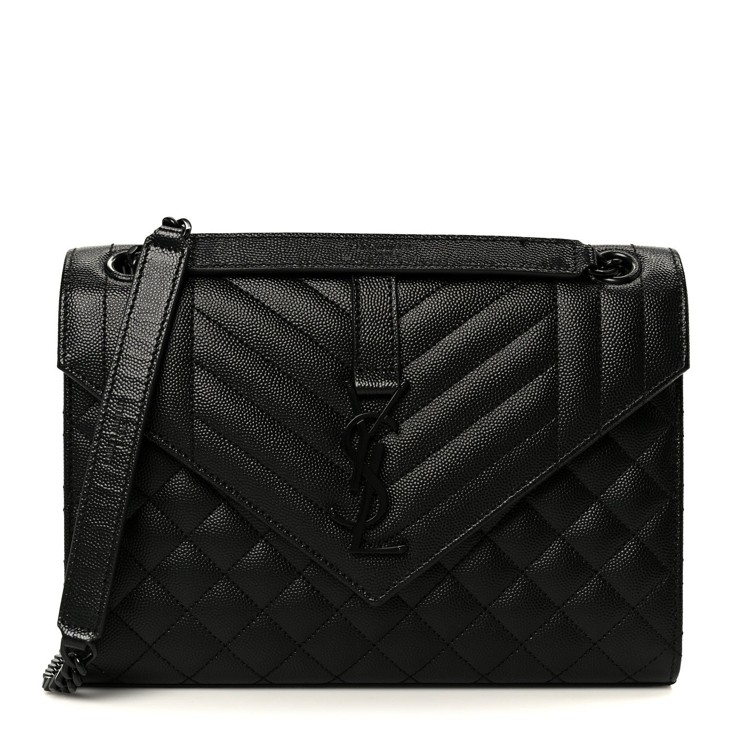 Saint Laurent Grain De Poudre Textured Mixed Matelasse Triquilt Medium Monogram Monochrome Satchel Black 1 of 10