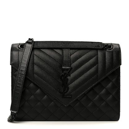 Saint Laurent Grain De Poudre Textured Mixed Matelasse Triquilt Medium Monogram Monochrome Satchel Black 1 of 10
