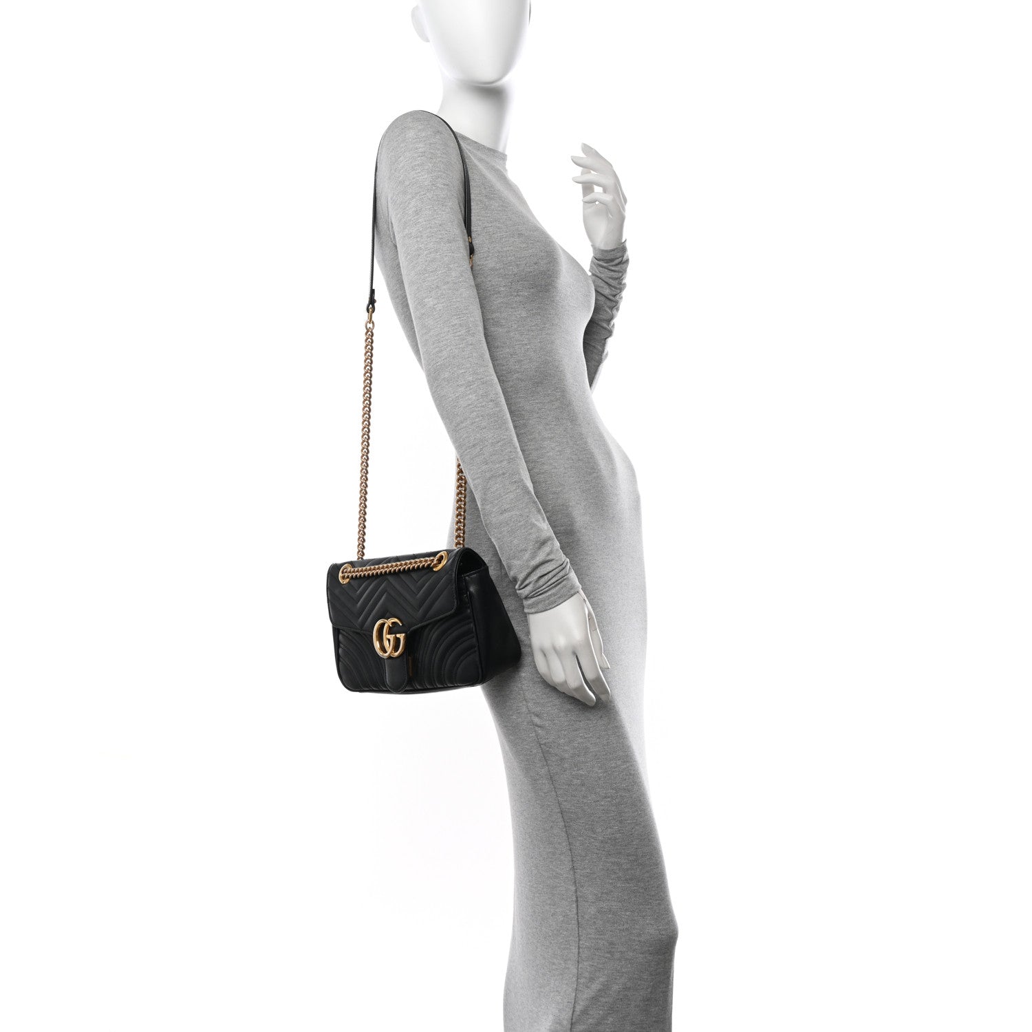 Gucci Calfskin Matelasse Small GG Marmont Shoulder Bag Black 2 of 12