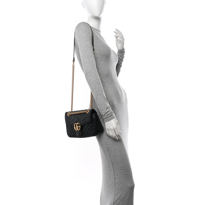 Gucci Calfskin Matelasse Small GG Marmont Shoulder Bag Black 2 of 12