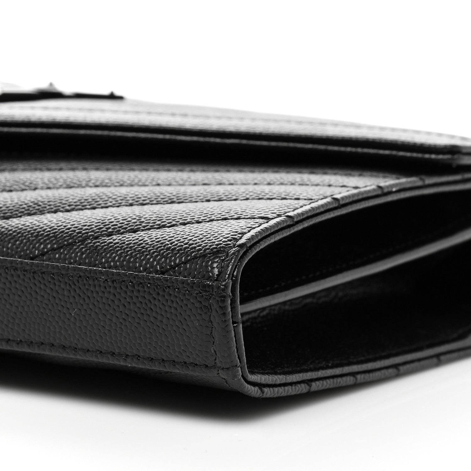 Saint Laurent Grain De Poudre Matelasse Chevron Monogram Chain Wallet Black 7 of 8