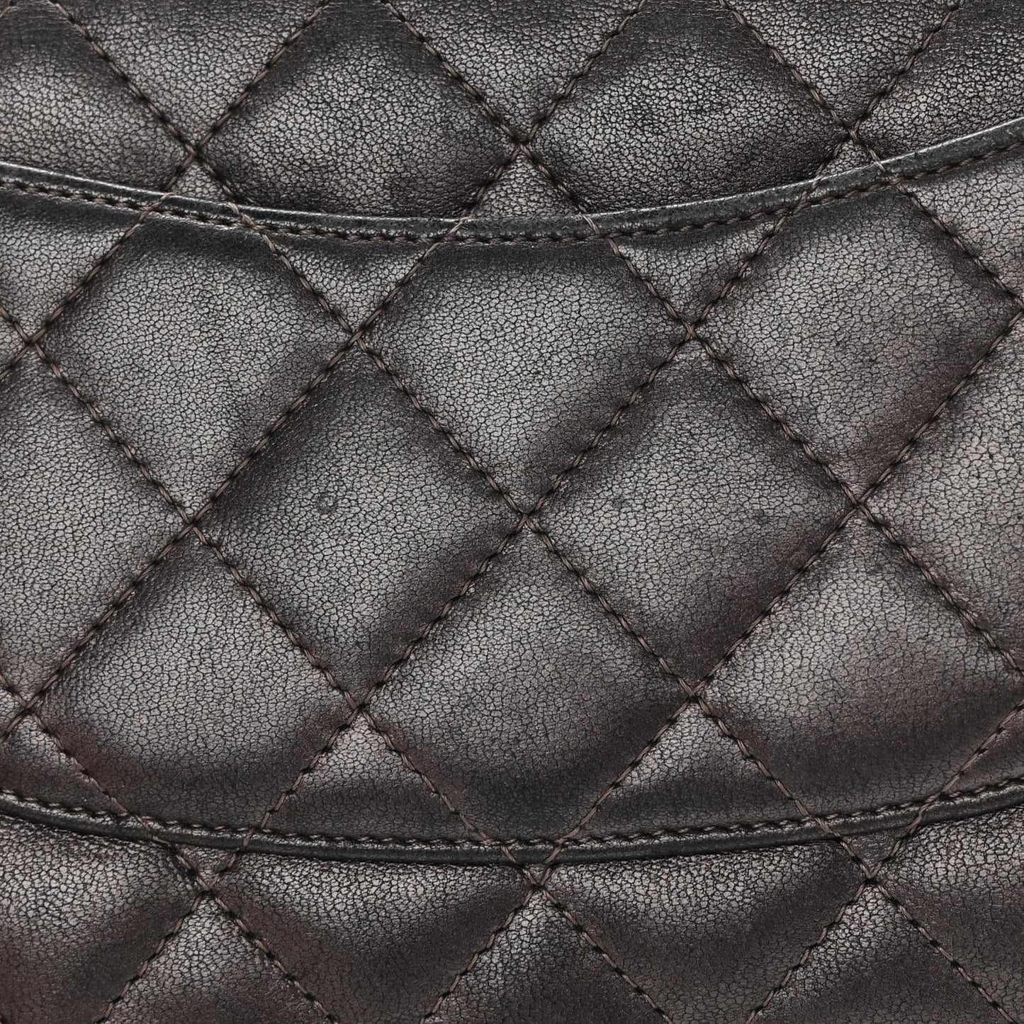 Metallic Lambskin Quilted Wallet On Chain WOC Dark Grey