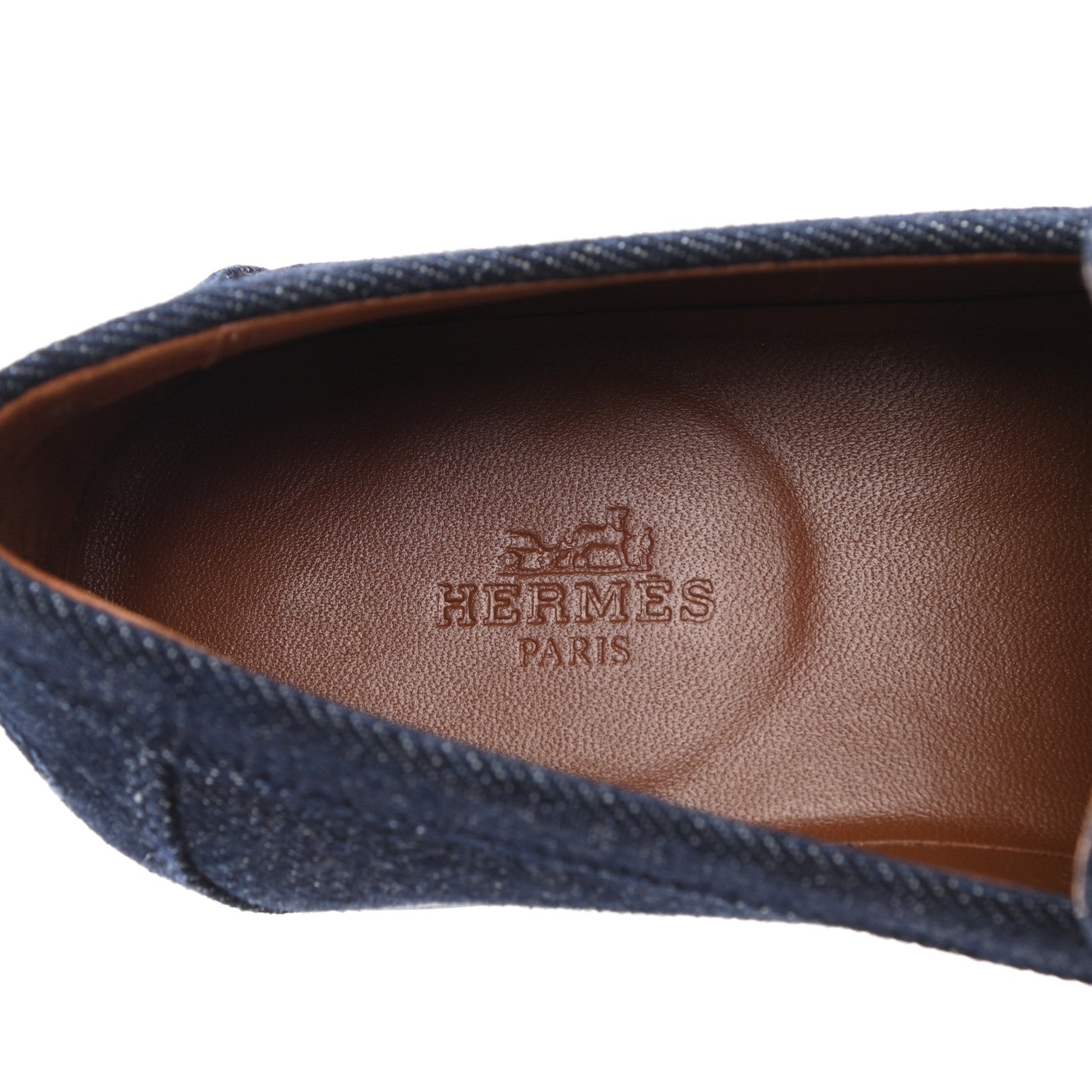 Hermes Denim Canvas Calfskin Womens Destin Loafer 36.5 Bleu Brut Gold 7 of 9