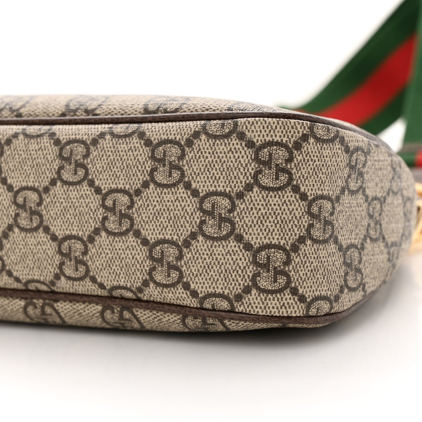GG Supreme Monogram Textured Dollar Calfskin Web Small Ophidia GG Handbag Beige Ebony New Acero