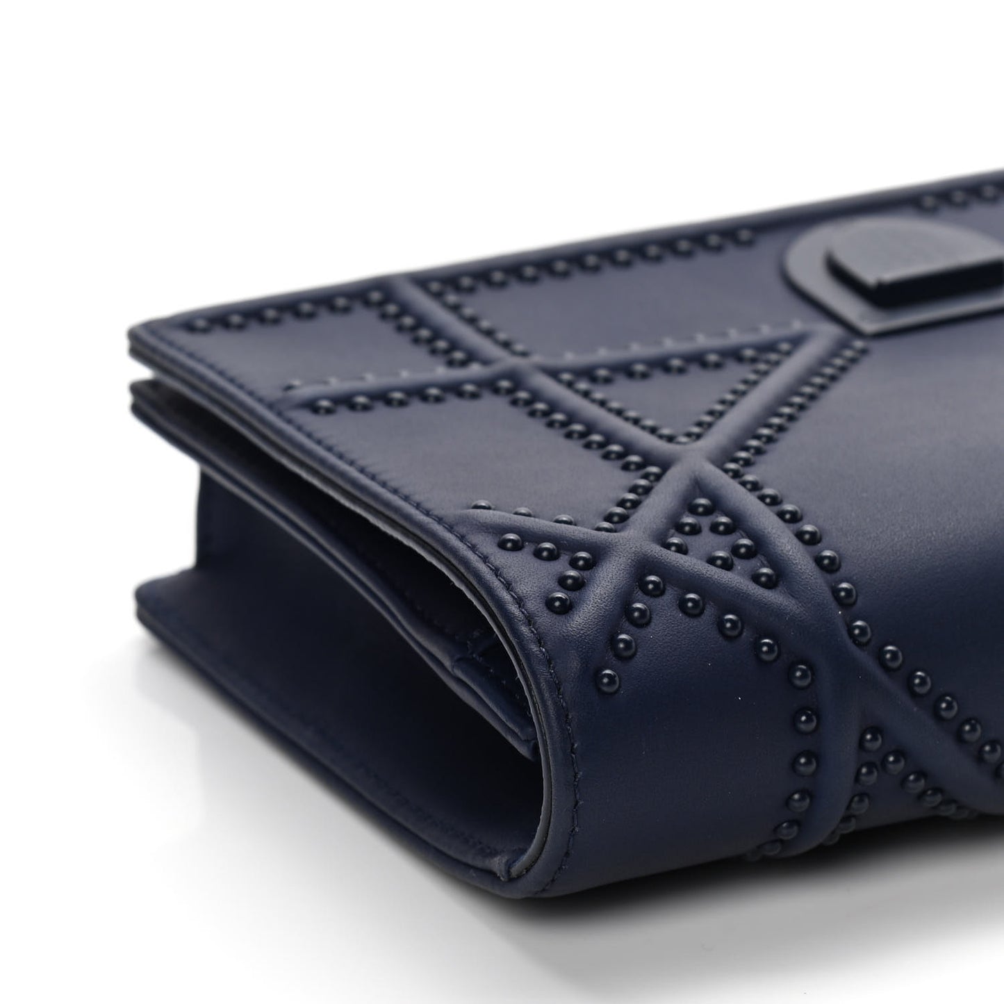 Ultra Matte Calfskin Studded Diorama Wallet on Chain Pouch Indigo