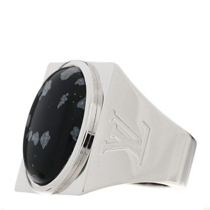 Louis Vuitton Sterling Silver Snowflake Obsidian Chevalier Ring 53 6.5 3 of 5