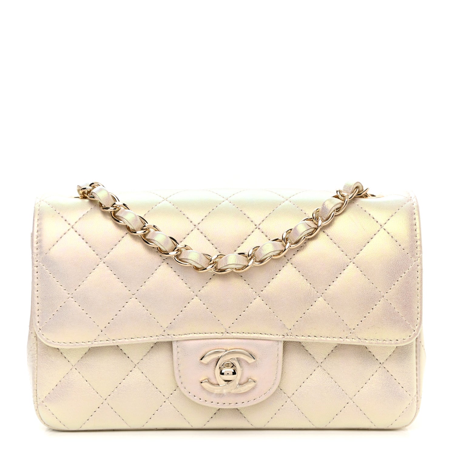 Chanel Iridescent Lambskin Quilted Mini Rectangular Flap Ivory 1 of 12
