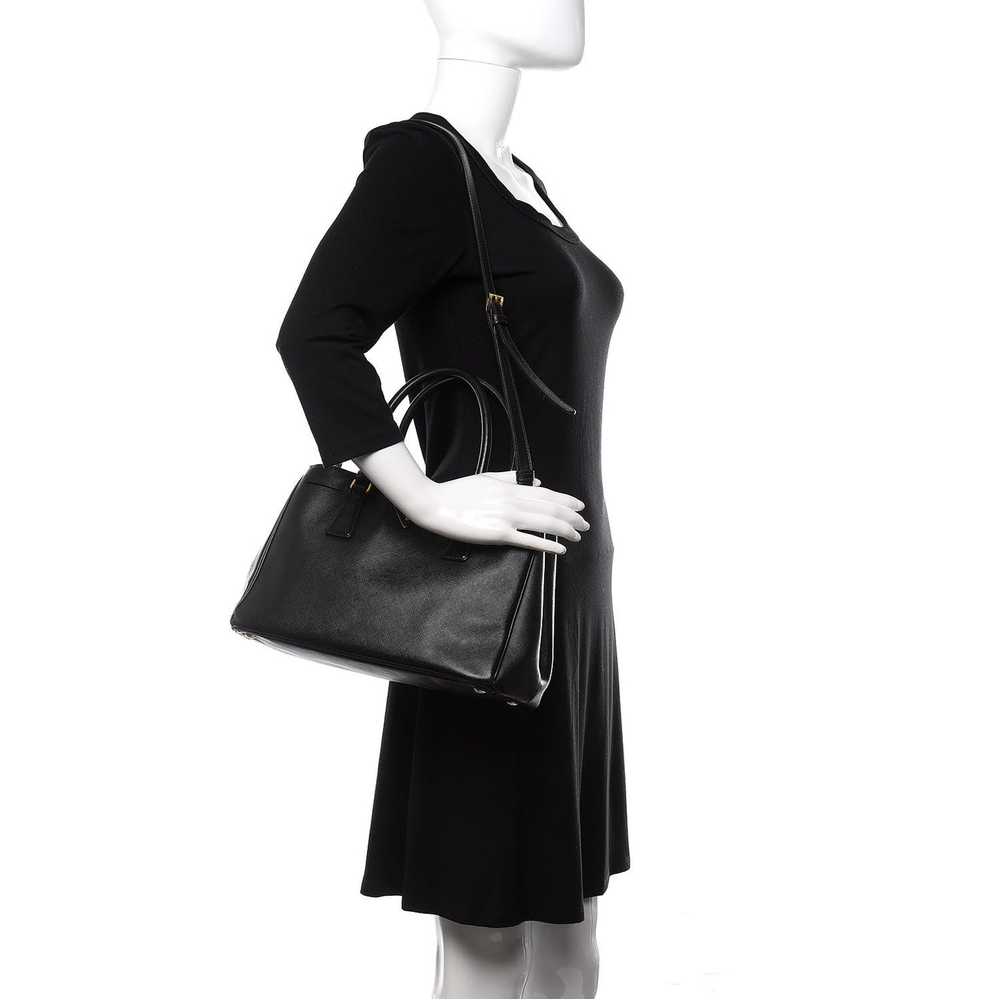 Saffiano Small Galleria Double Zip Tote Black