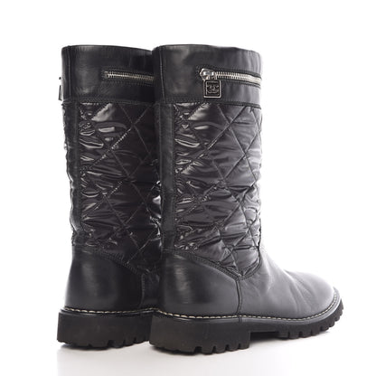 Chanel Calfskin Nylon Quilted Motorcycle Zip Boots 38.5 Black 4 of 11