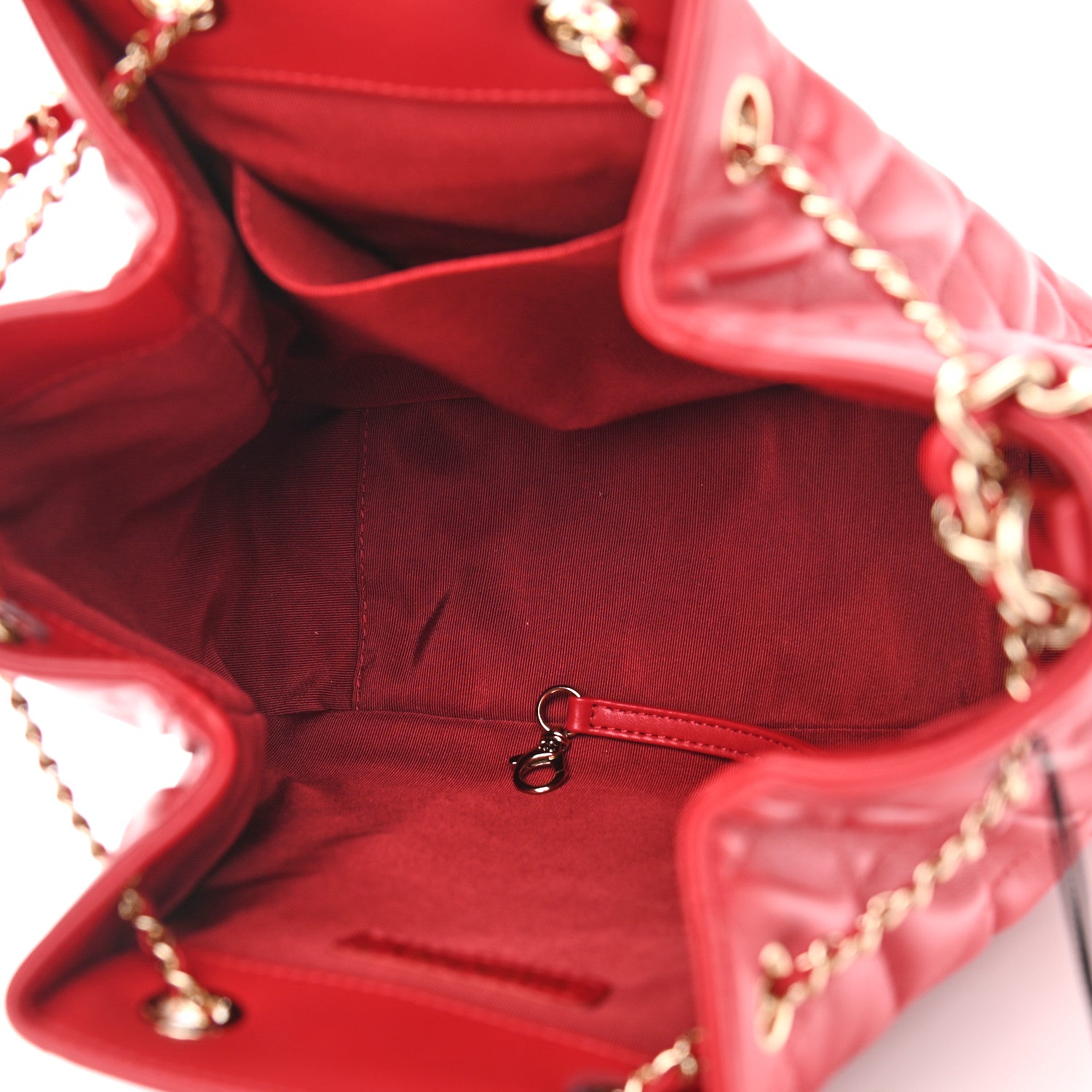 Chanel Lambskin Quilted Chain Drawstring Bag Red 5 of 9