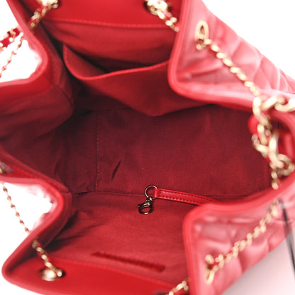 Chanel Lambskin Quilted Chain Drawstring Bag Red 5 of 9