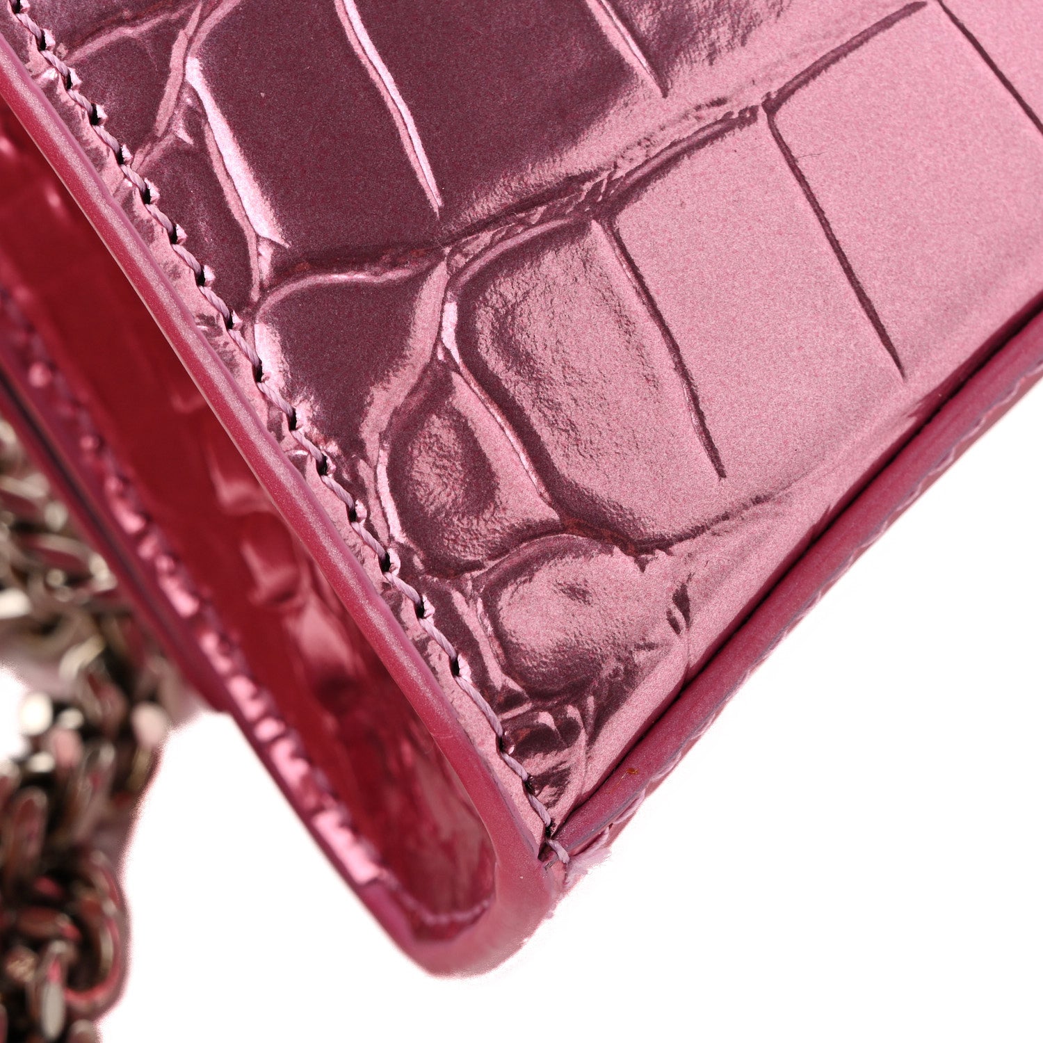 Balenciaga Metallic Shiny Calfskin Crocodile Embossed Hourglass Chain Bag Pink 13 of 13