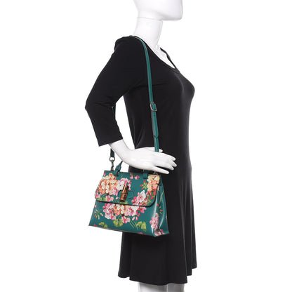 Gucci Shangai Calfskin Blooms Print Small Bamboo Daily Top Handle Bag Clear Bright Emerald Multicolor 2 of 12