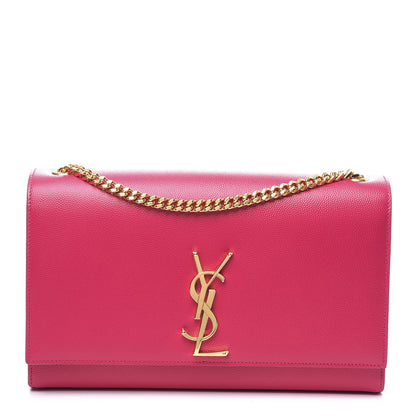 Saint Laurent Grain De Poudre Medium Monogram Kate Satchel Lipstick Fuchsia 1 of 9