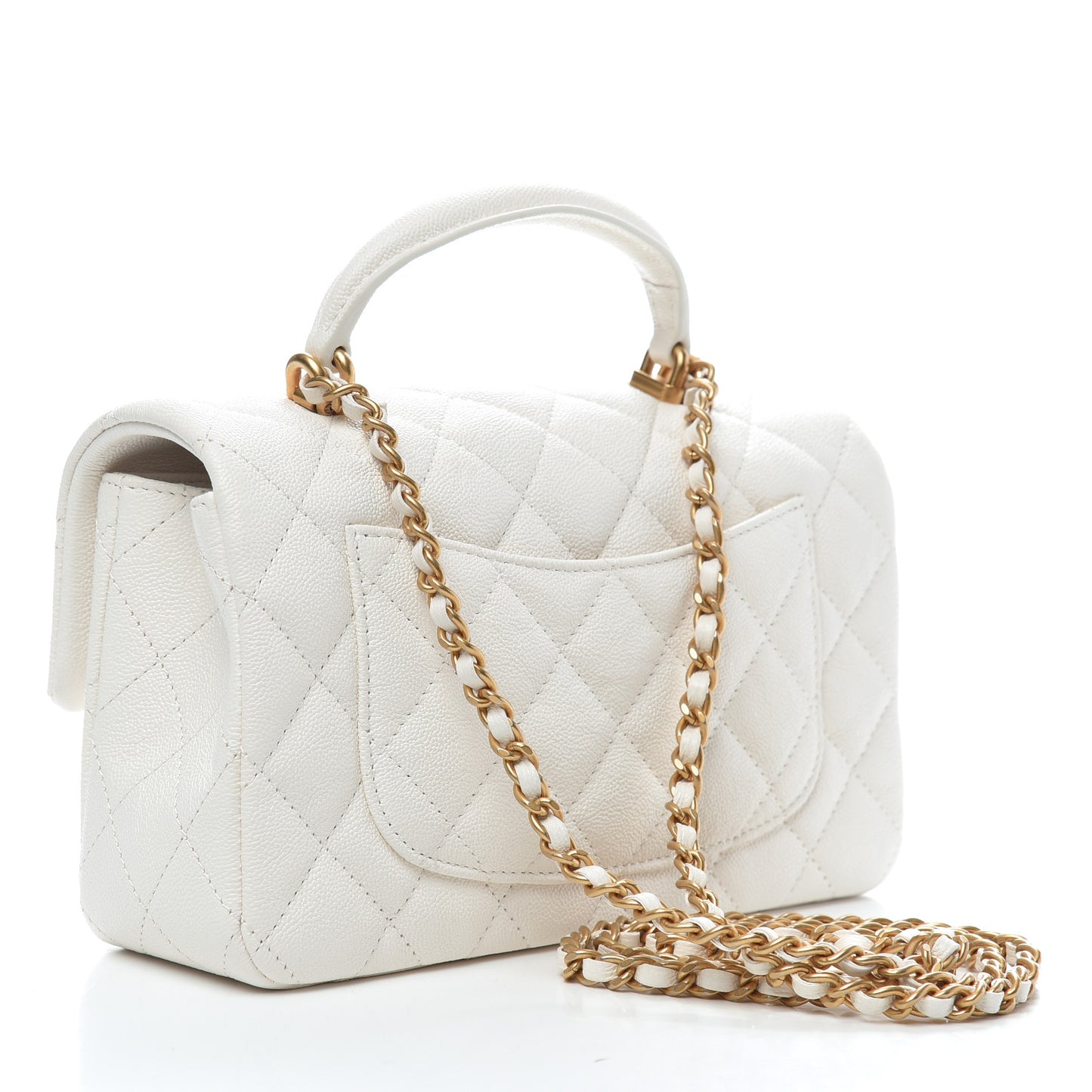 Caviar Quilted Mini Top Handle Rectangular Flap White
