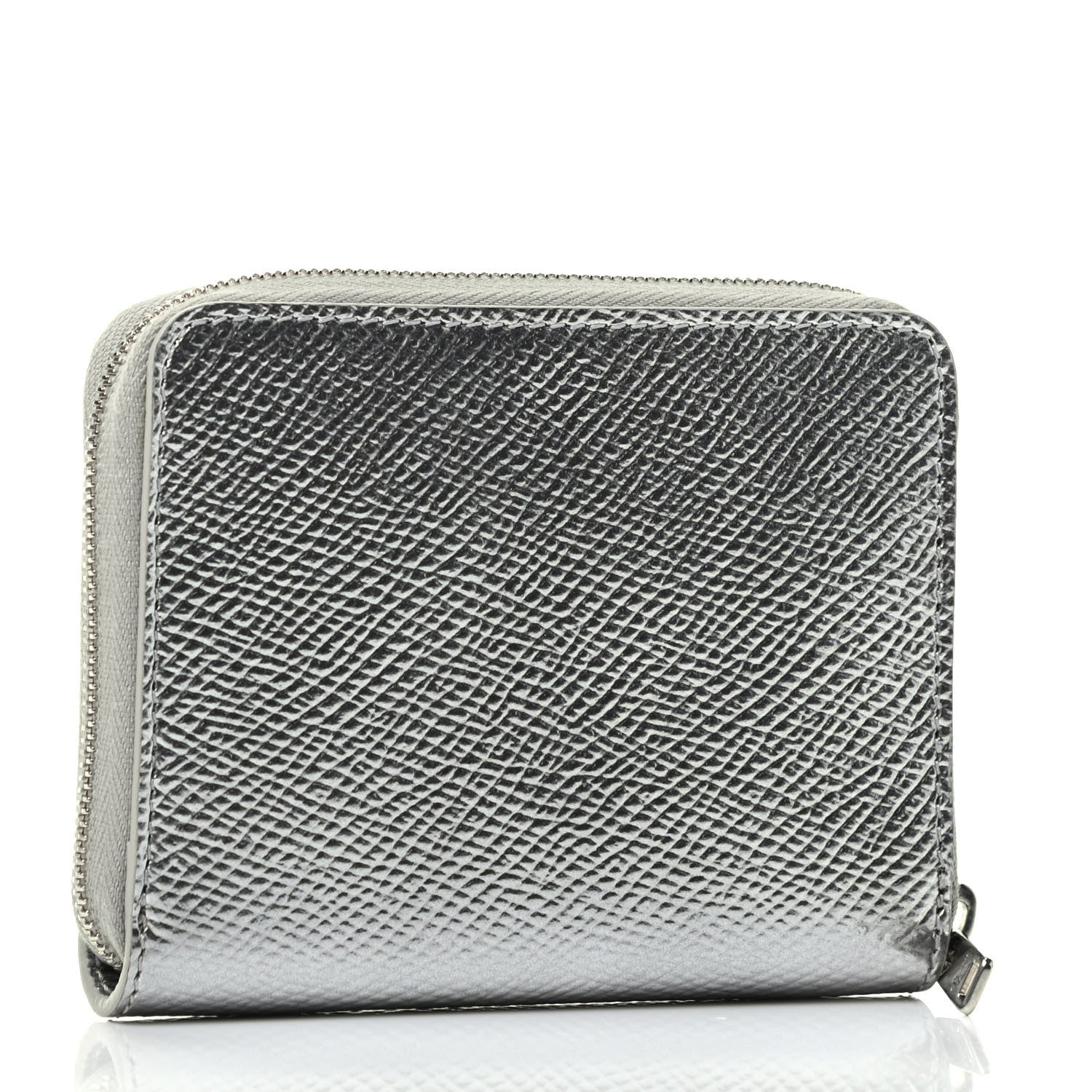 Celine Laminated Grained Calfskin Compact Zipped Wallet Silver 2 of 4