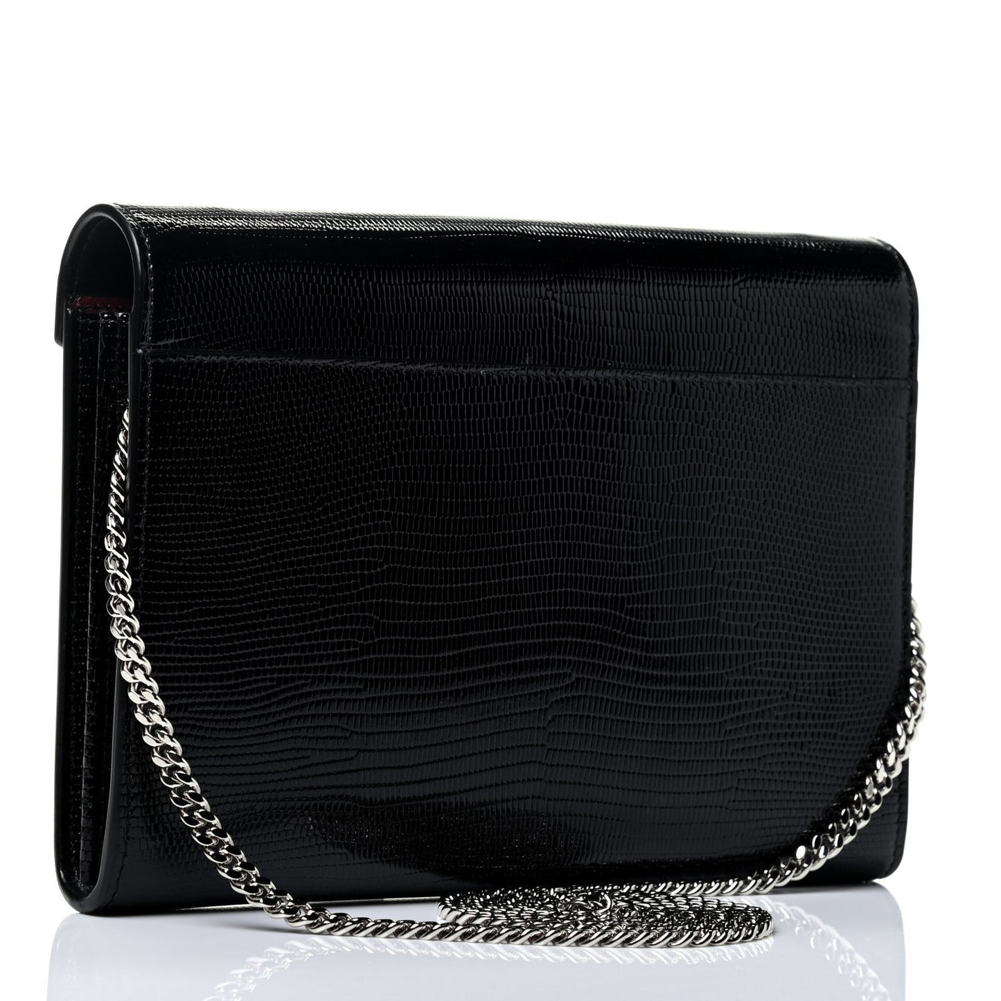 Calfskin Lizard Embossed Monogram Cassandra Chain Wallet Black