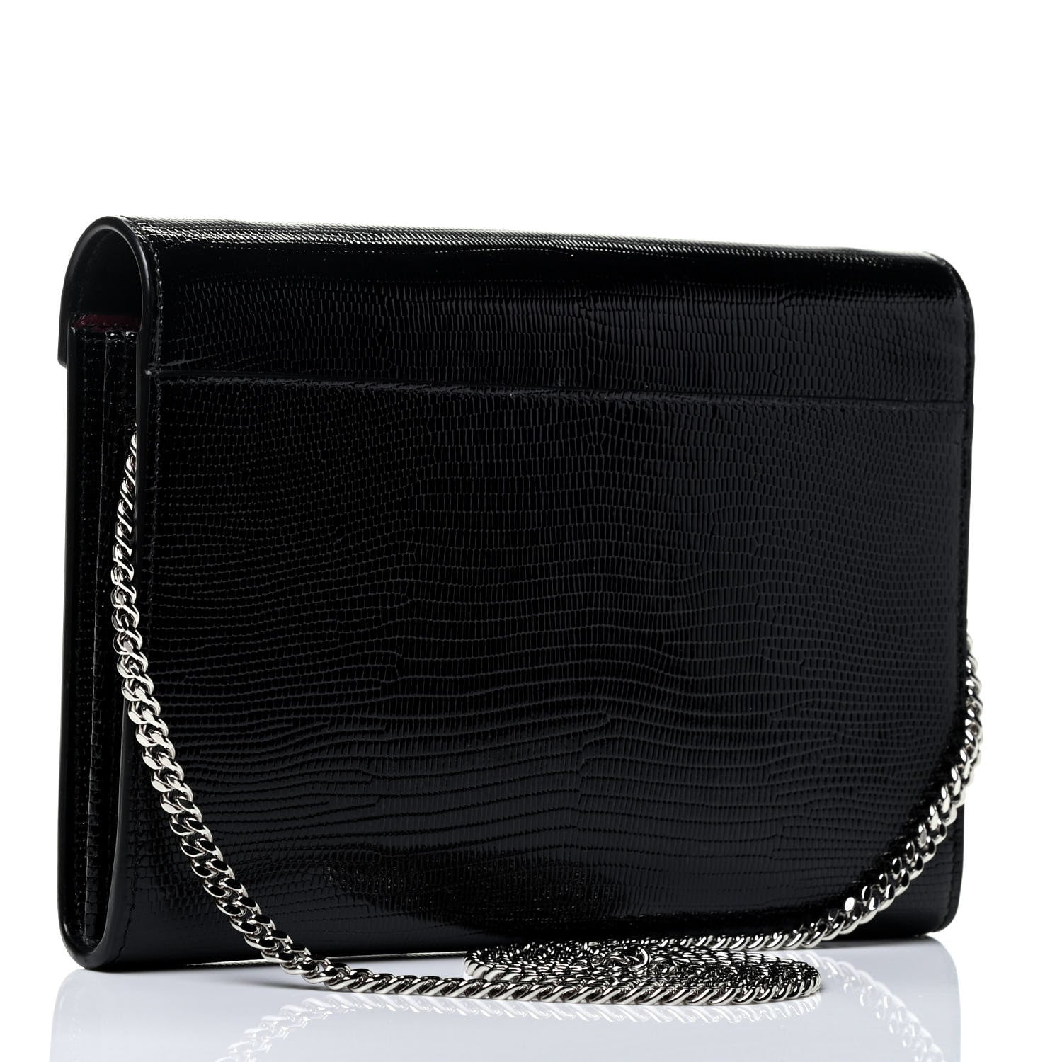 Saint Laurent Calfskin Lizard Embossed Monogram Cassandra Chain Wallet Black 2 of 4