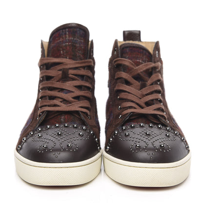 Christian Louboutin Calfskin Wool Snowflake Veau Velours Mens Lulu Flat Sneakers 45.5 Expresso Merlot 2 of 11