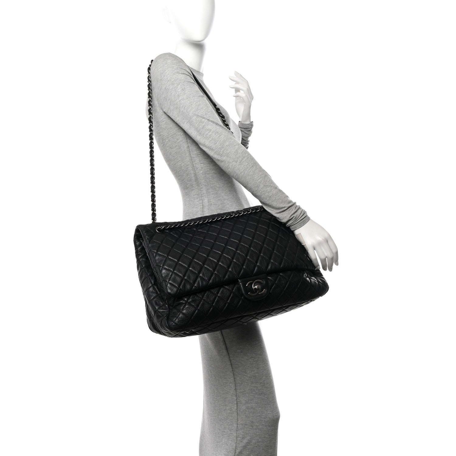 Chanel Calfskin Quilted XXL Travel Flap Bag Black 2 of 10