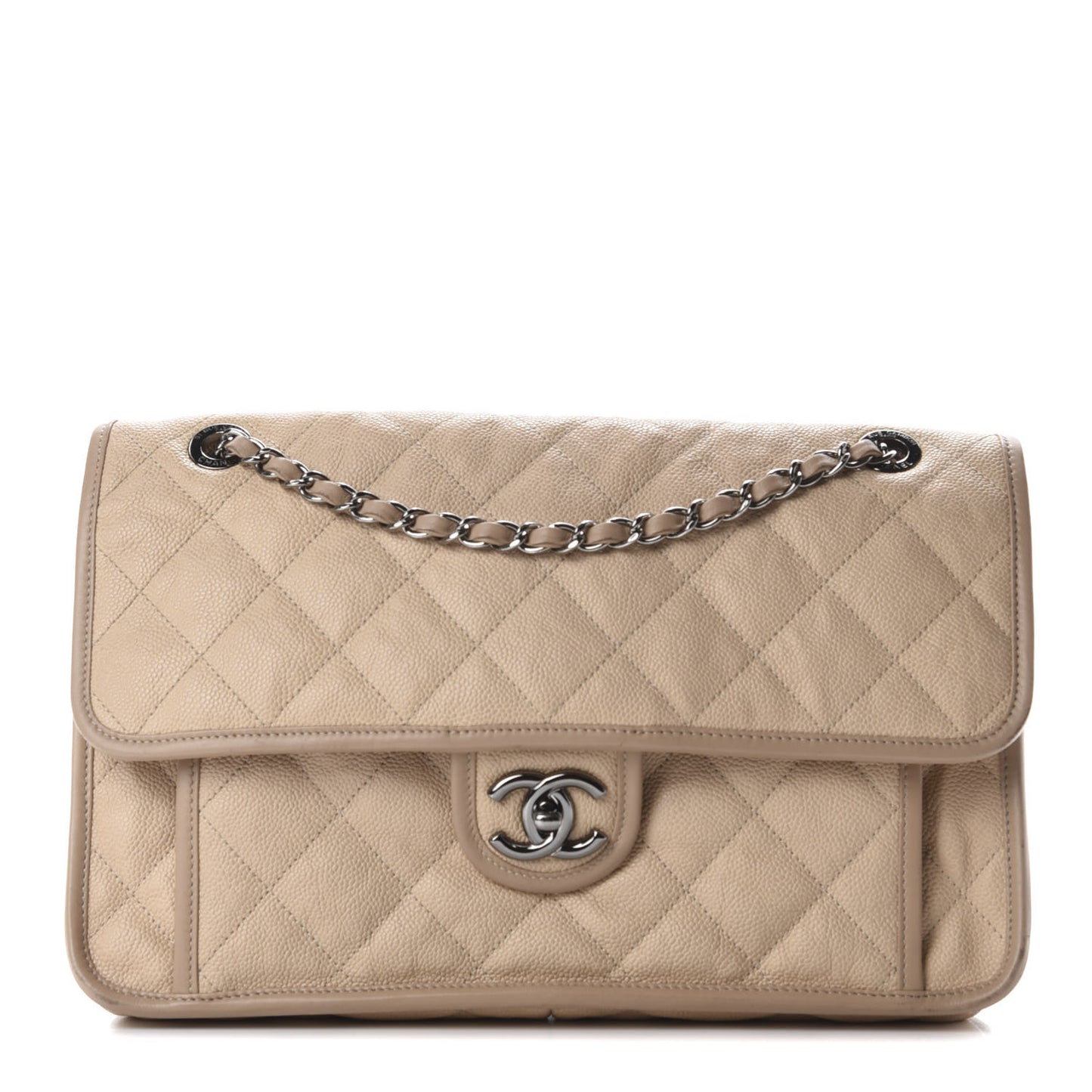 Caviar Quilted Large French Riviera Flap Beige