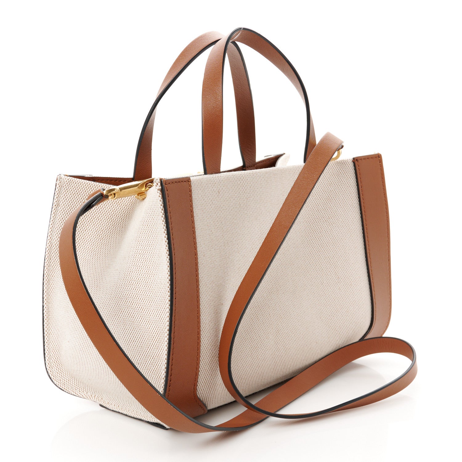 Valentino Garavani Canvas Calfskin Small Vlogo Signature Handbag Beige Selleria 3 of 9
