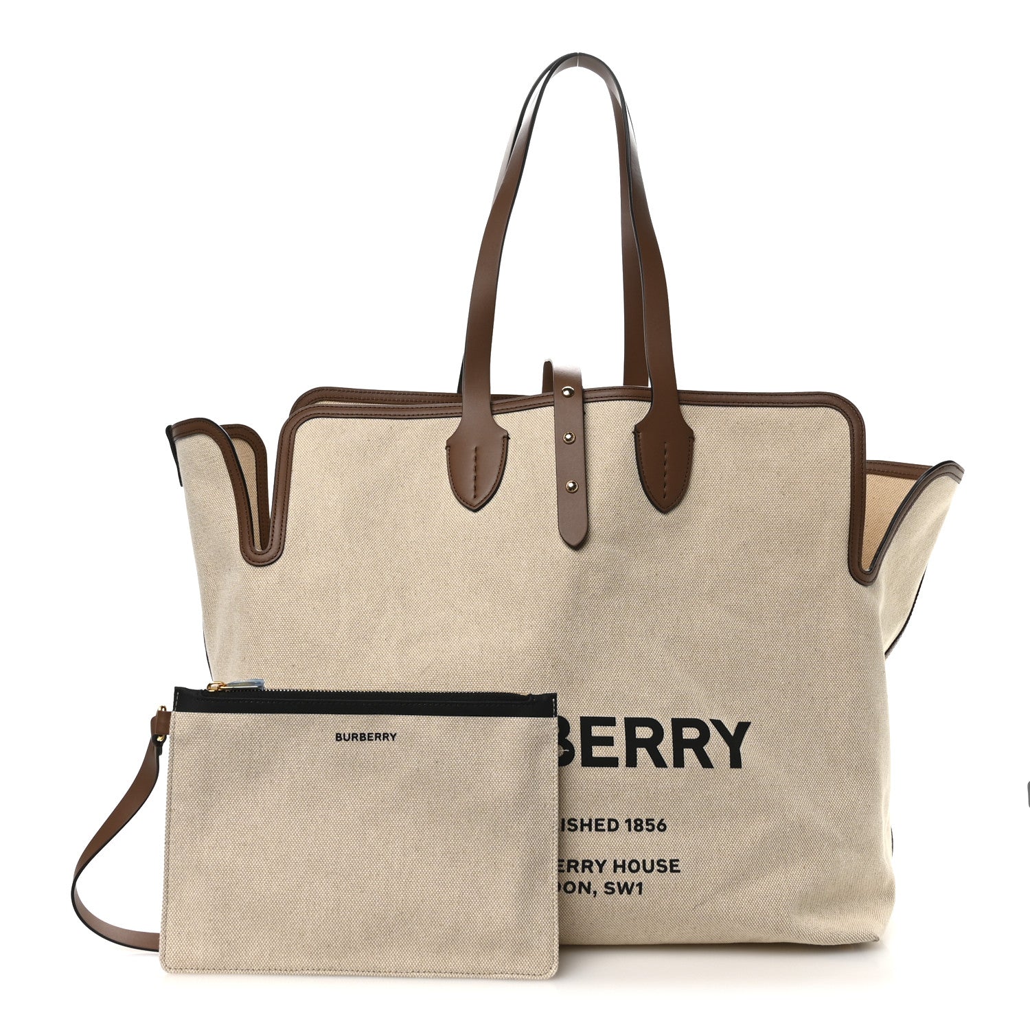 Burberry Cotton Canvas Calfskin Large Soft Belted Tote Bag Natural 3 of 11