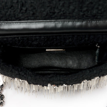 Chanel Tweed Quilted Pearl Fringe Quilted Mini Flap Bag Black Silver 5 of 11