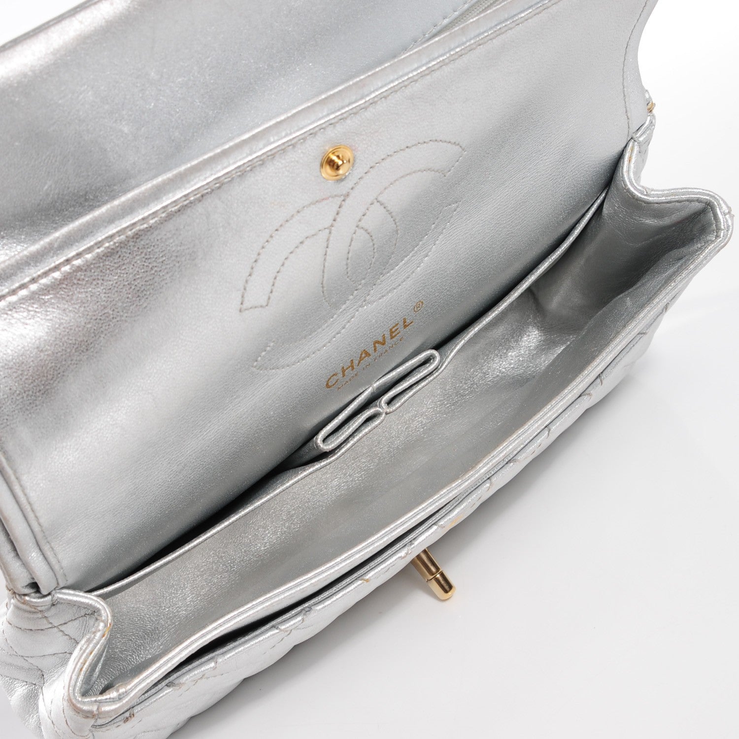 Chanel Lambskin Quilted Medium Double Flap Silver 7 of 8
