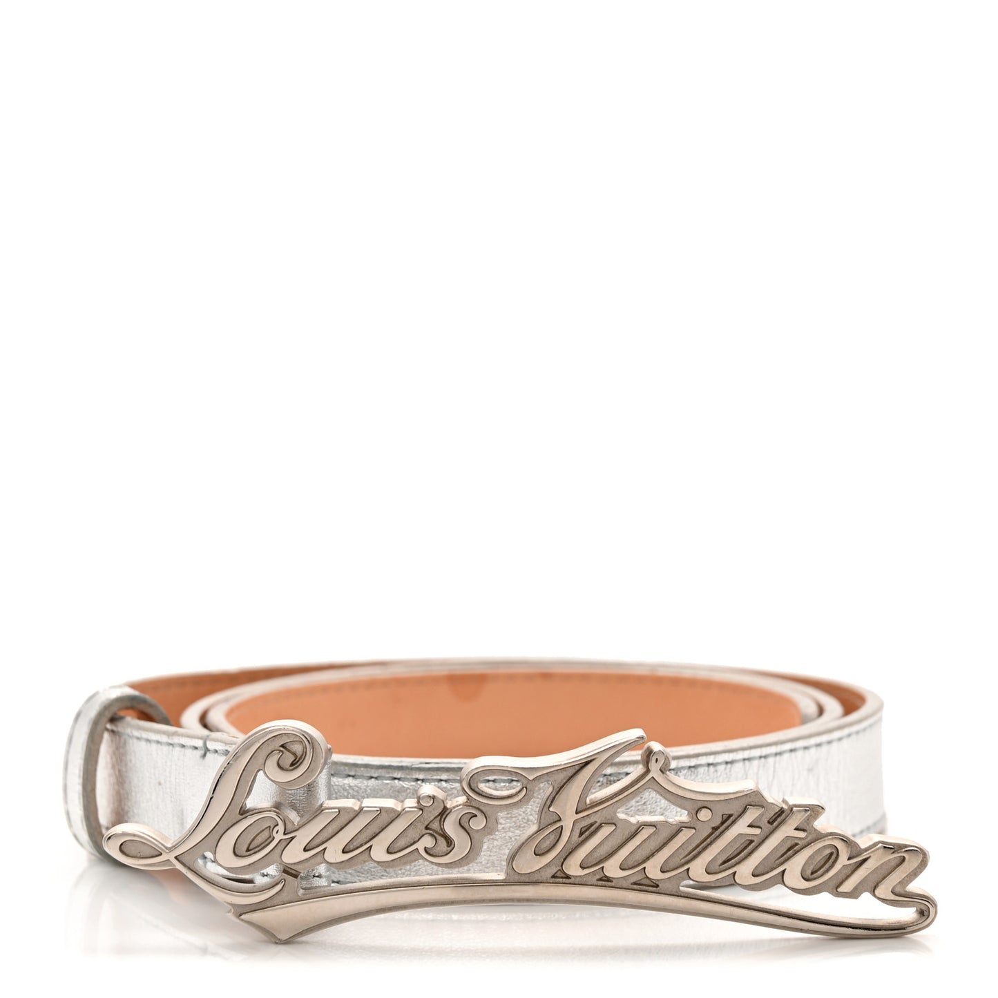 Metallic Calfskin Signature LV Initiales Belt 80 32 SIlver