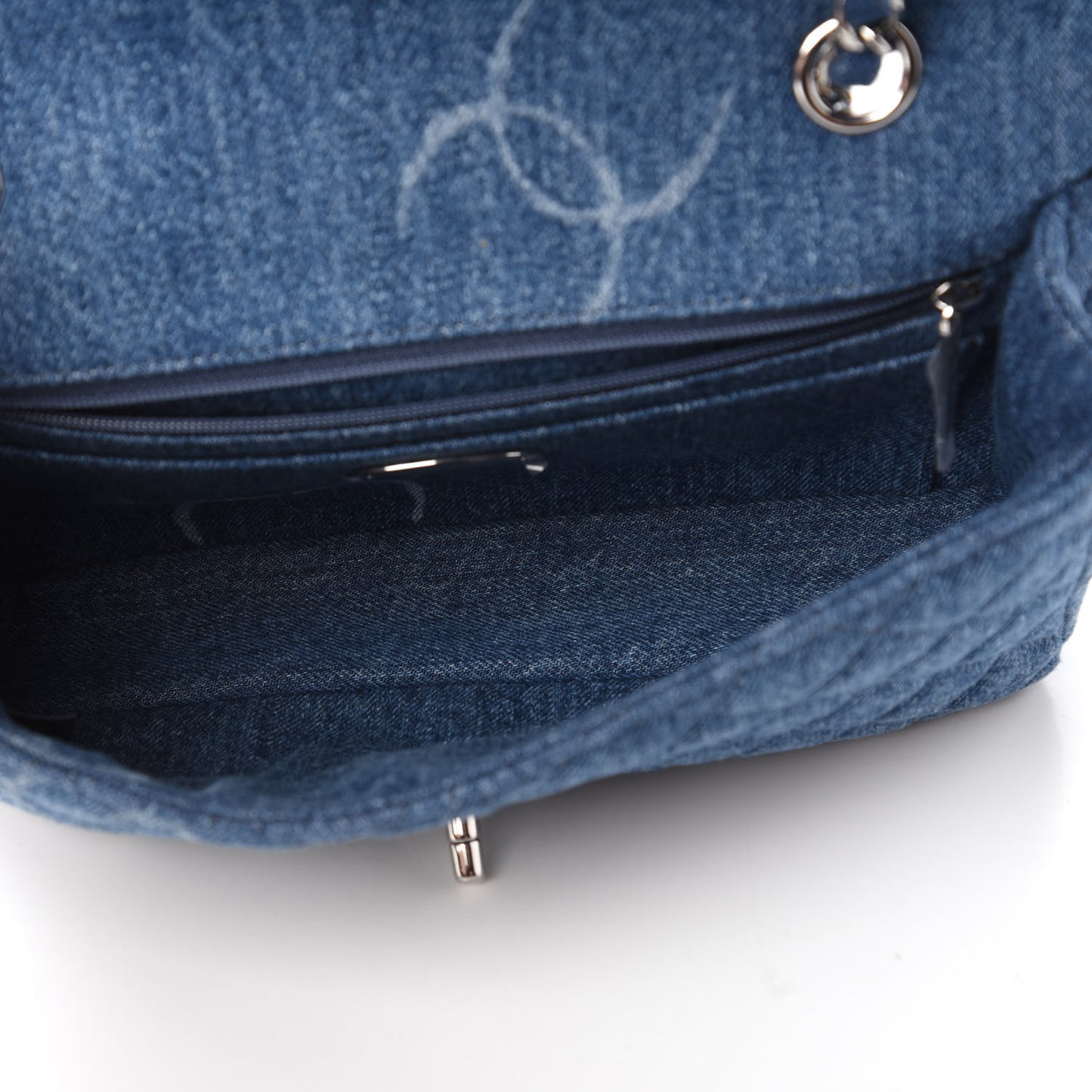 Denim Quilted CC Print Medium Single Flap Blue