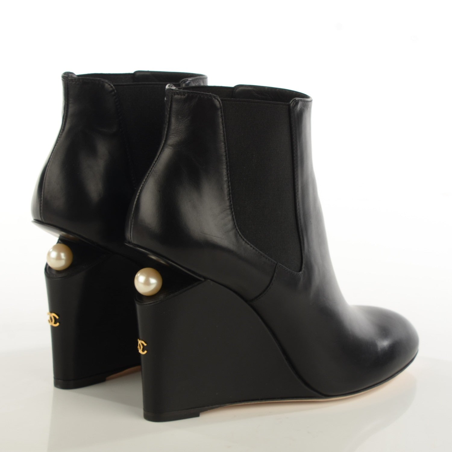 Chanel Lambskin Pearl CC Ankle Boots 38.5 Black 5 of 9