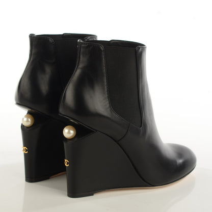 Chanel Lambskin Pearl CC Ankle Boots 38.5 Black 5 of 9