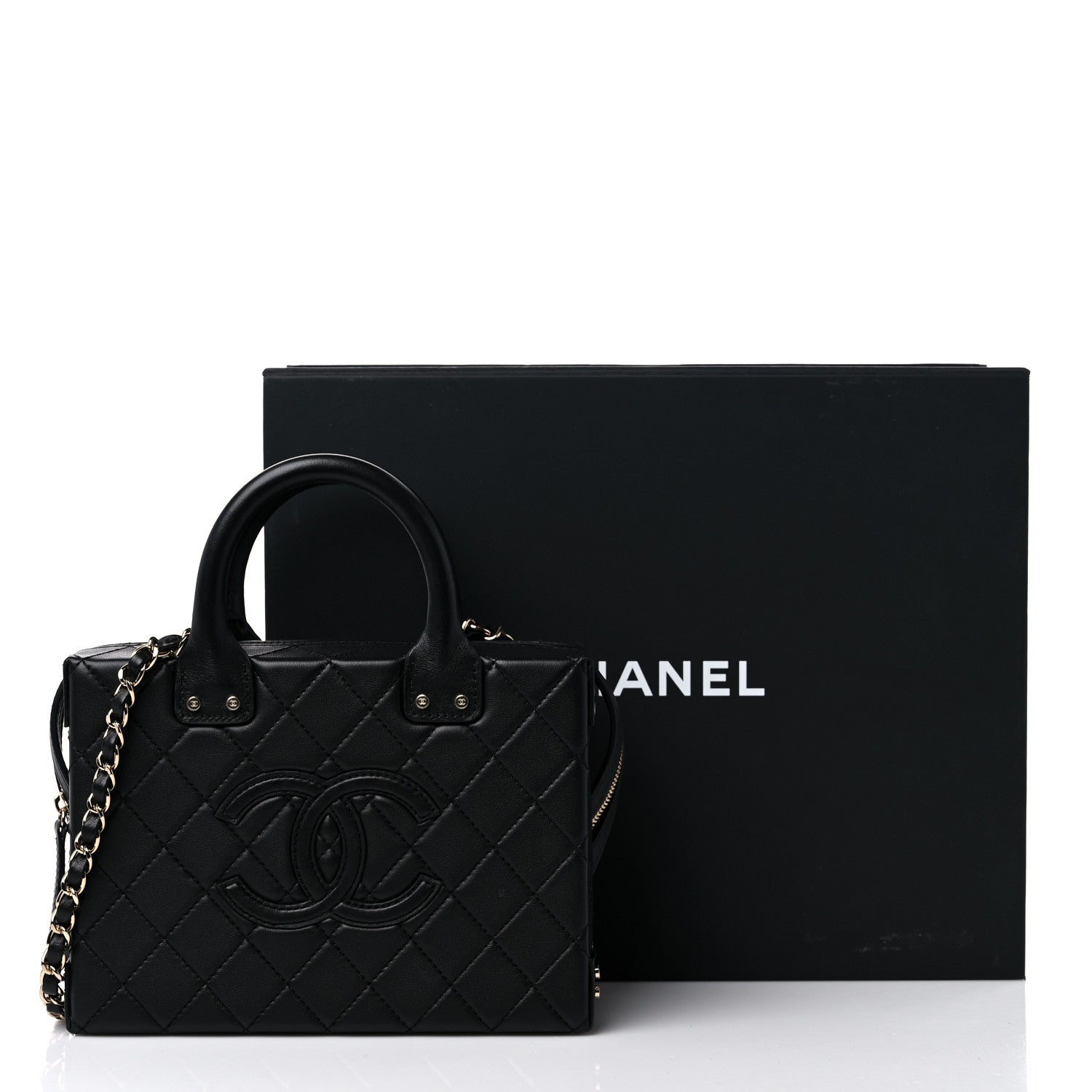 Chanel Calfskin Quilted Studded Square Vanity Case Black 10 of 10