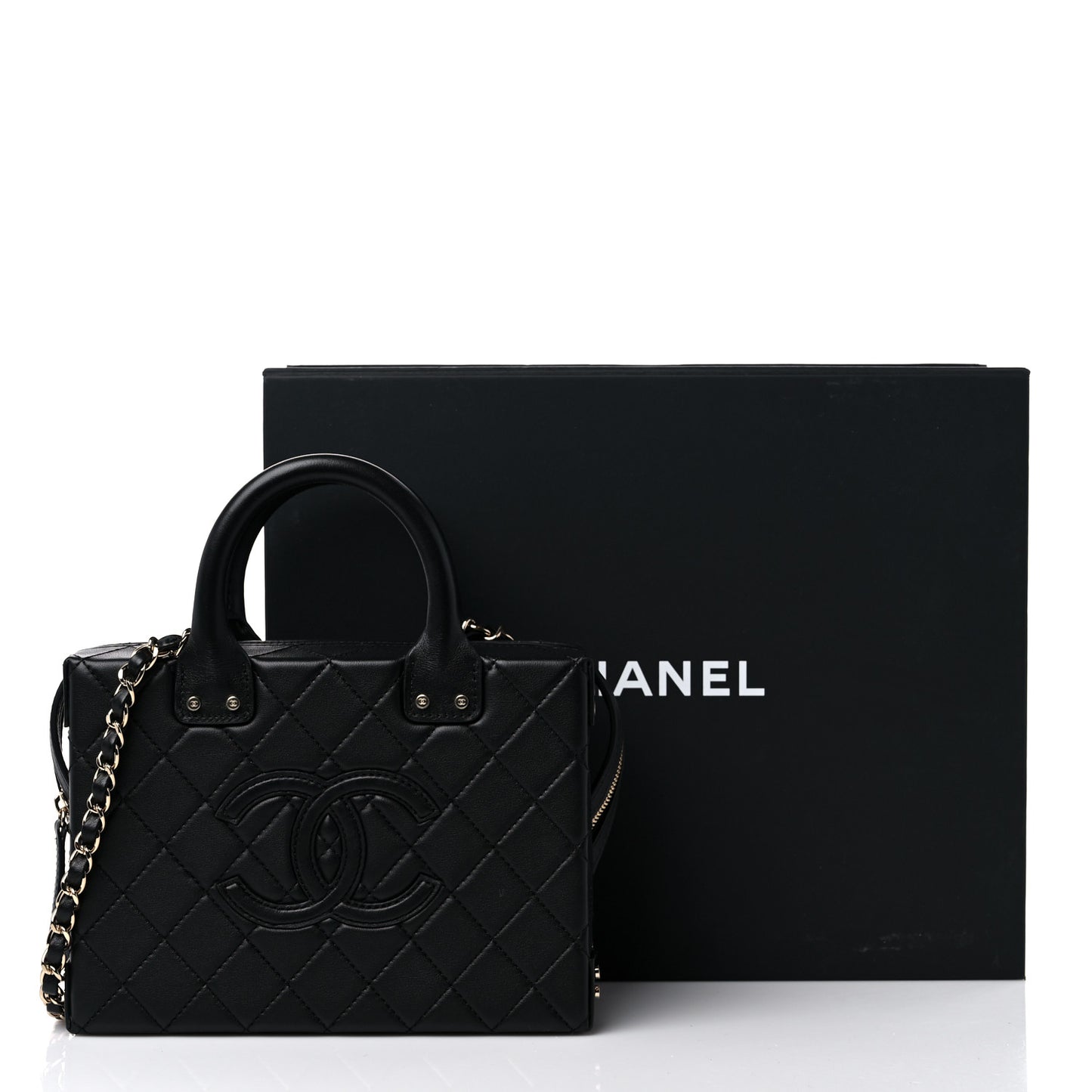 Calfskin Quilted Studded Square Vanity Case Black