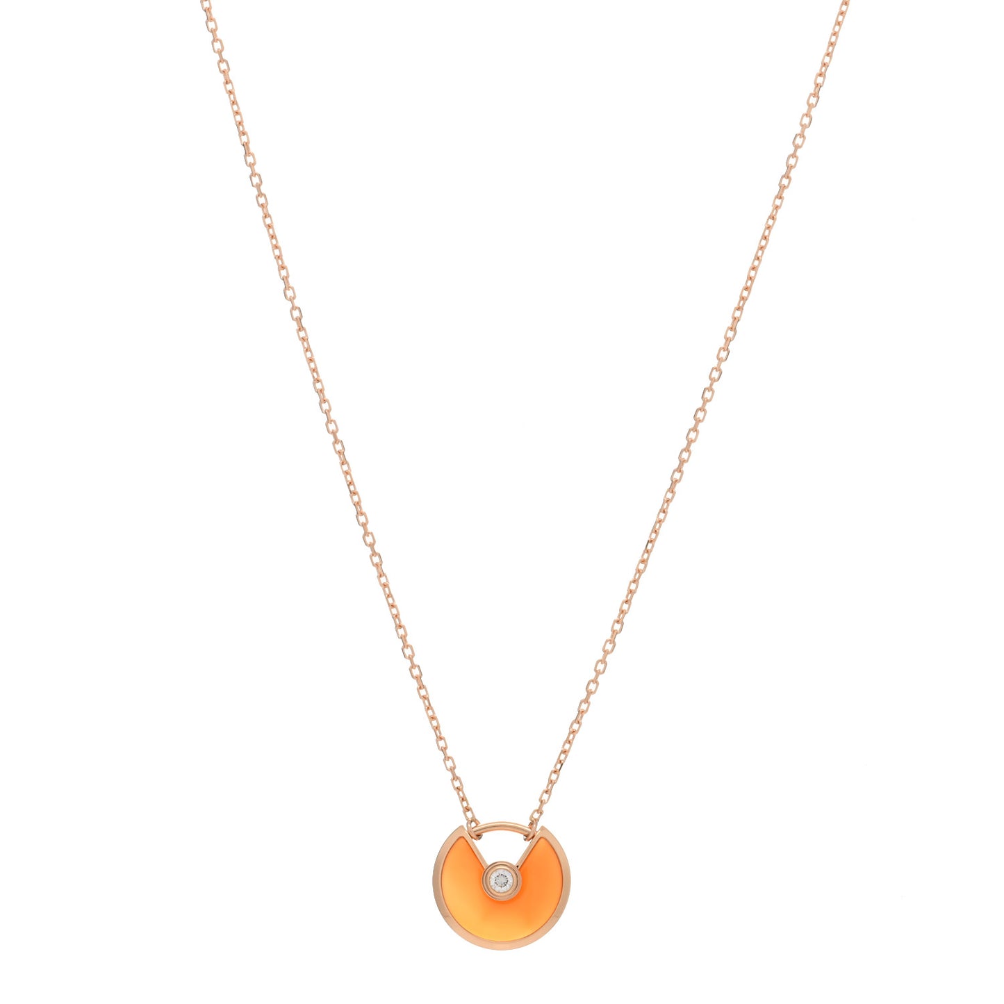18K Pink Gold Diamond Carnelian XS Amulette Pendant Necklace