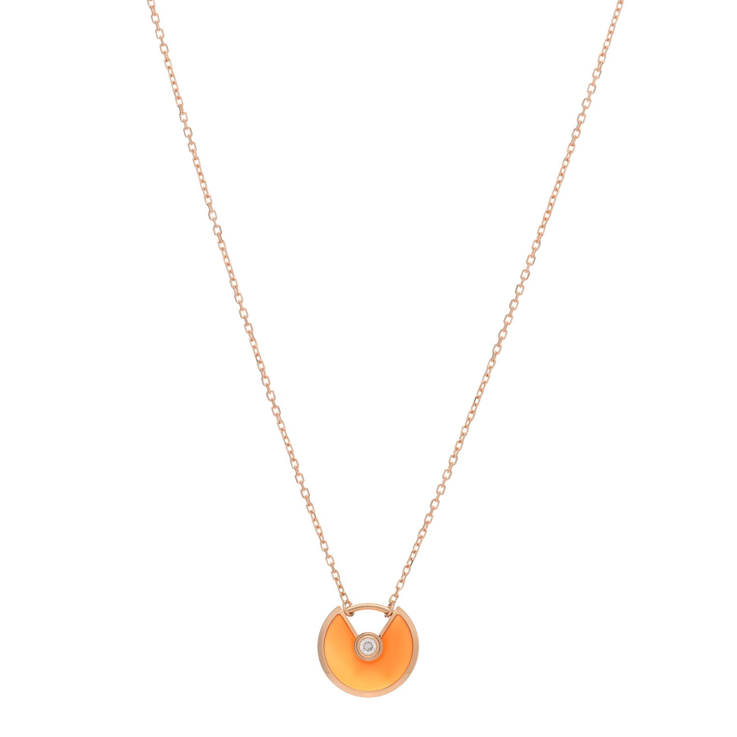 Cartier 18K Pink Gold Diamond Carnelian XS Amulette Pendant Necklace 1 of 5