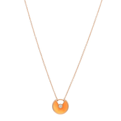 Cartier 18K Pink Gold Diamond Carnelian XS Amulette Pendant Necklace 1 of 5