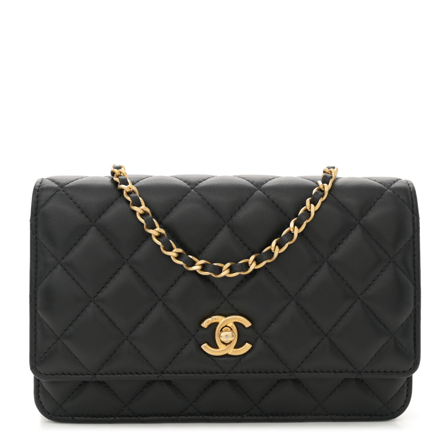 Chanel Lambskin Quilted CC Pearl Crush Wallet on Chain WOC Black 1 of 11