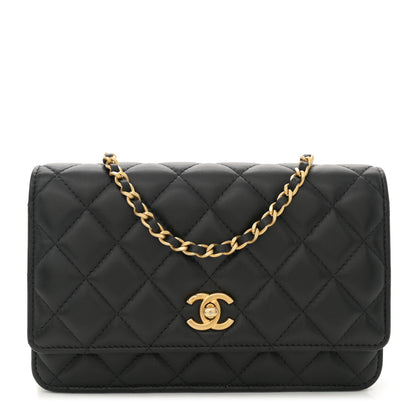 Chanel Lambskin Quilted CC Pearl Crush Wallet on Chain WOC Black 1 of 11