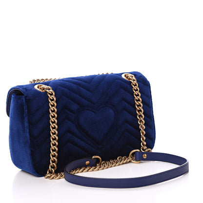 Gucci Velvet Matelasse Deer Embroidered Small GG Marmont Shoulder Bag Cobalt Blue 2 of 10
