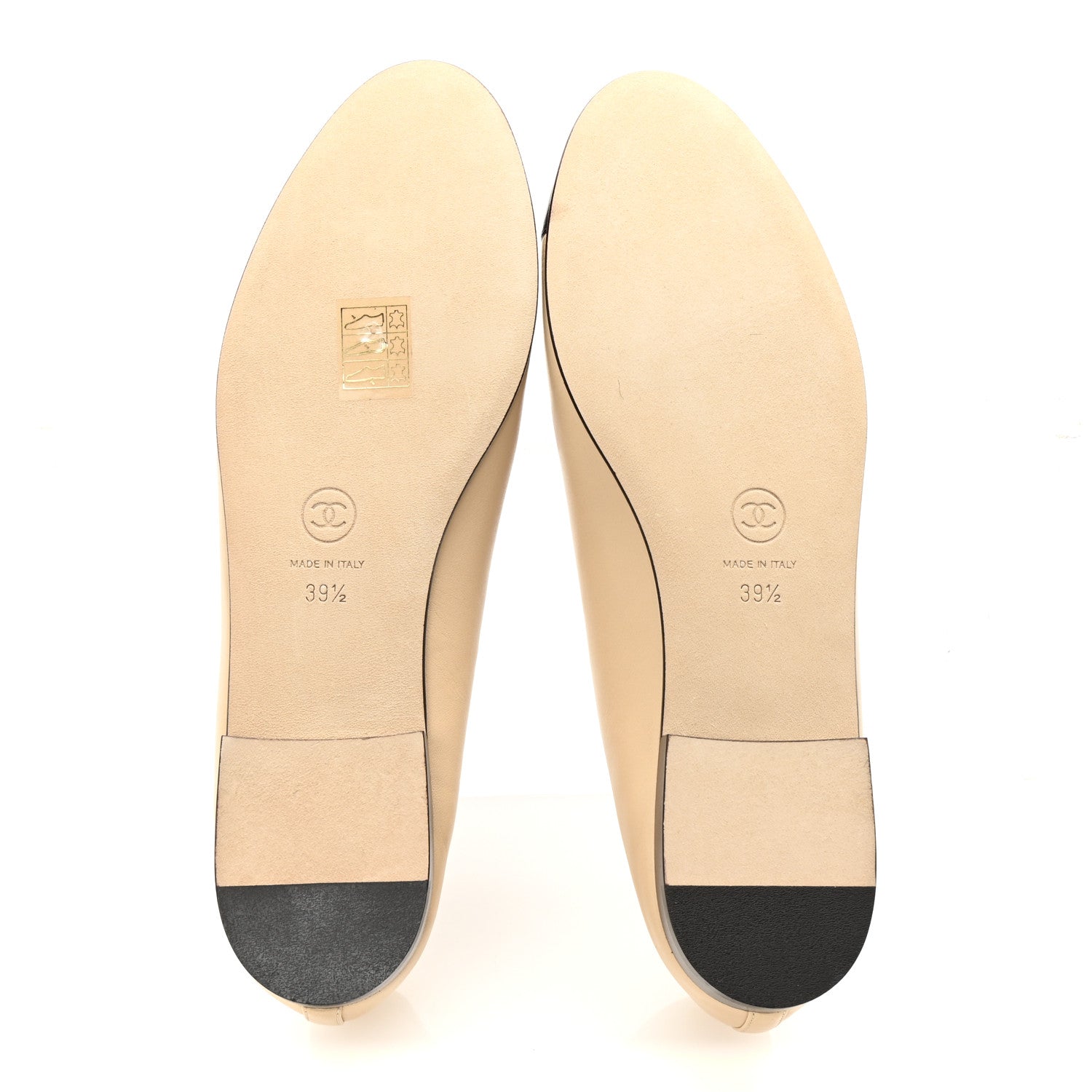 Chanel Lambskin Cap Toe CC Ballerina Flats 39.5 Beige Black 6 of 9