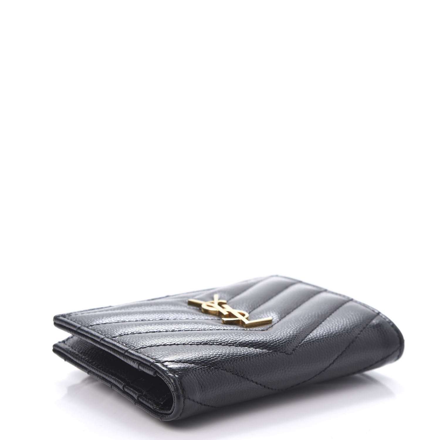 Saint Laurent Grain De Poudre Matelasse Chevron Monogram Zipped Card Case Black 4 of 9